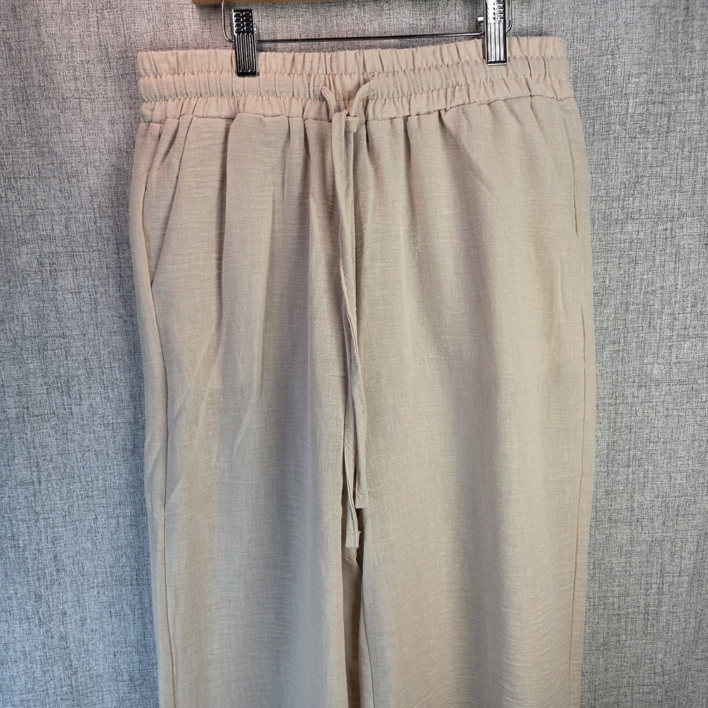 Zenana Women's Beige Wide Leg Pants Medium Pull On‎ Elastic Waist Stretch Beachy